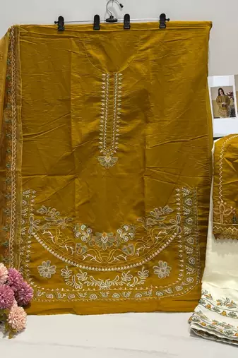 yellow white roman silk palazzo sharara salwar suit collection semi stitched