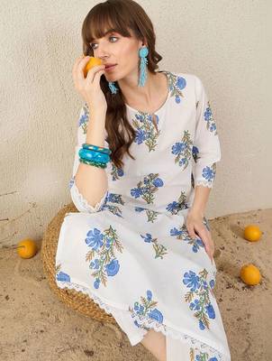 Women Floral Printed Regular Pure Cotton Kurta with Trousers 2