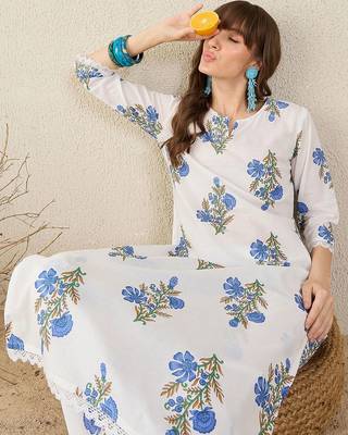 Women Floral Printed Regular Pure Cotton Kurta with Trousers 4