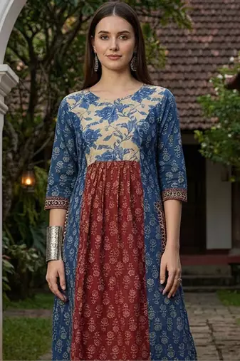 Women Floral Printed Panelled Pure Cotton Kurta with Trousers