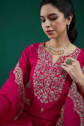 Women Ethnic Motifs Embroidered Regular Kurta With Trousers & Dupatta
