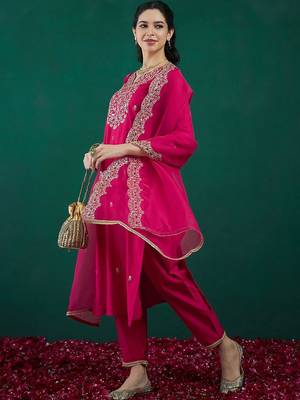 Women Ethnic Motifs Embroidered Regular Kurta With Trousers & Dupatta 3