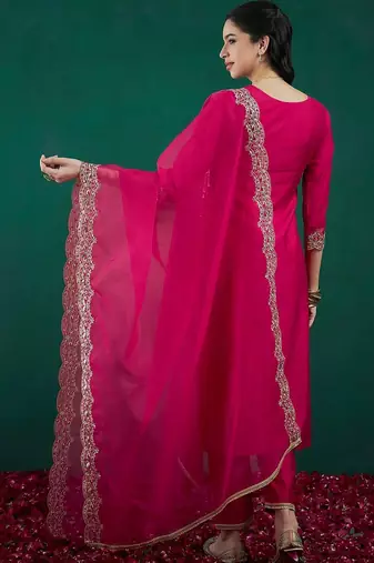 Women Ethnic Motifs Embroidered Regular Kurta With Trousers & Dupatta