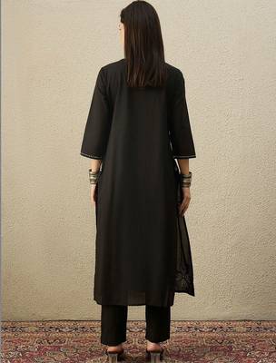 Women Floral Embroidered Pleated Beads and Stones Pure Cotton Kurta with Trousers 4