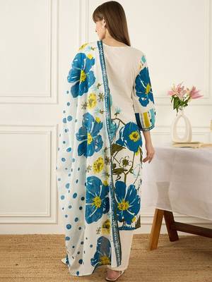 Women Floral Printed Regular Pure Cotton Kurta with Trousers & With Dupatta 4