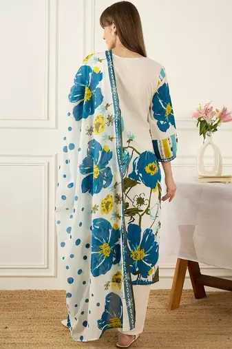 Women Floral Printed Regular Pure Cotton Kurta with Trousers & With Dupatta