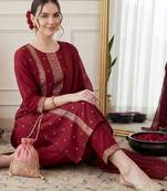 Women Ethnic Motifs Embroidered Regular Sequinned Kurta with Trousers & With Dupatta