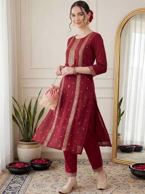 Women Ethnic Motifs Embroidered Regular Sequinned Kurta with Trousers & With Dupatta 2