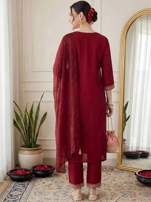 Women Ethnic Motifs Embroidered Regular Sequinned Kurta with Trousers & With Dupatta 5