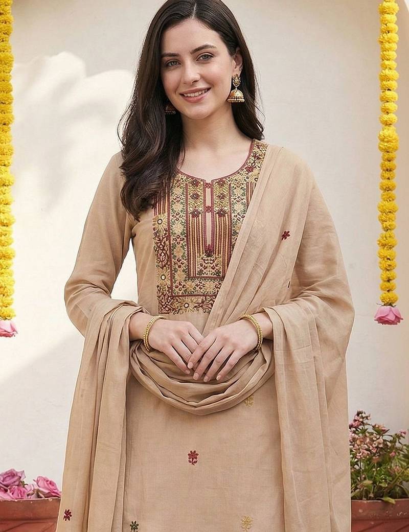 Women Floral Embroidered Regular Thread Work Kurta with Trousers & With Dupatta
