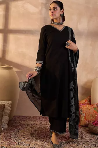 Women Ethnic Motifs Embroidered Regular Mirror Work Pure Cotton Kurta with Trousers & With Dupatta