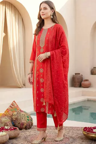 Women Ethnic Motifs Embroidered Regular Sequinned Kurta with Trousers & With Dupatta