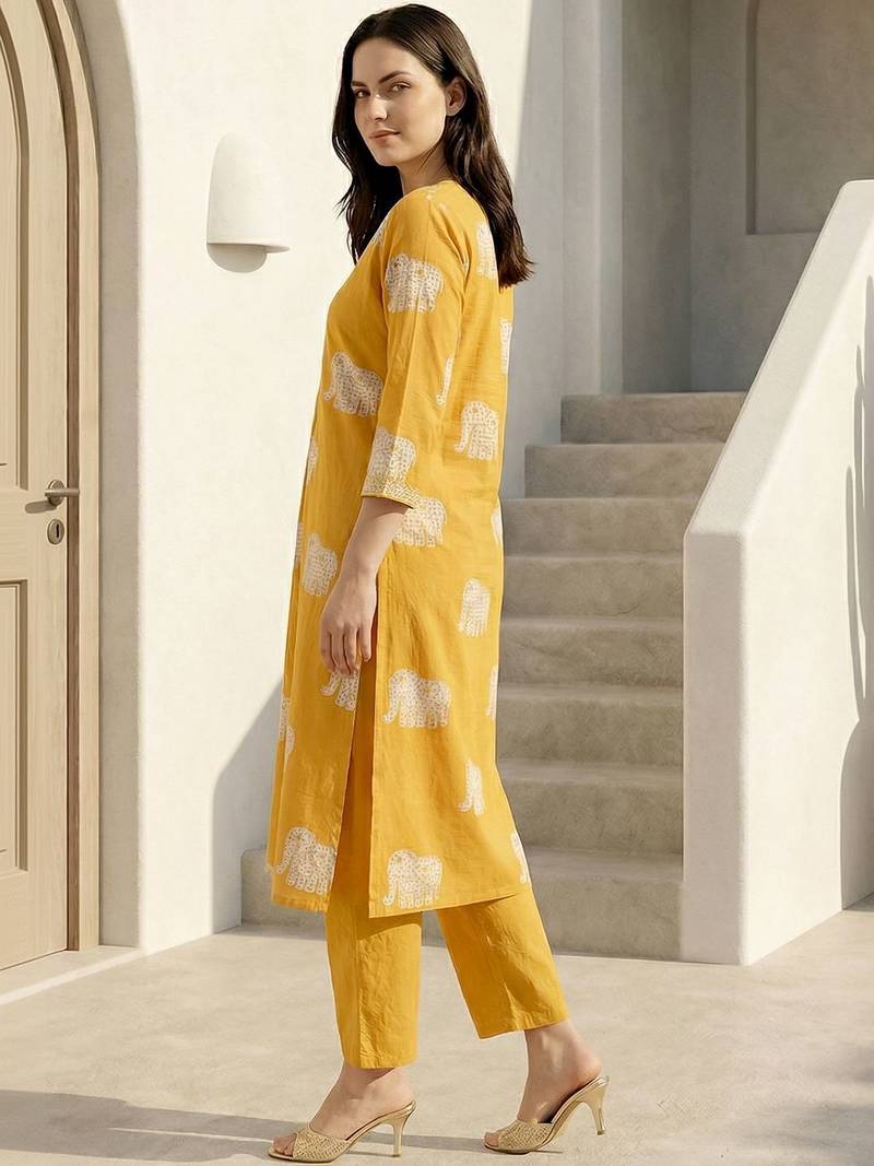 Women Ethnic Motifs Printed Regular Beads and Stones Pure Cotton Kurta with Trousers
