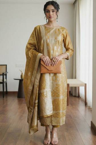 Women Ethnic Motifs Regular Kurta with Trousers & With Dupatta