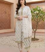 Women Ethnic Motifs Printed Regular Pure Cotton Kurta with Trousers & With Dupatta