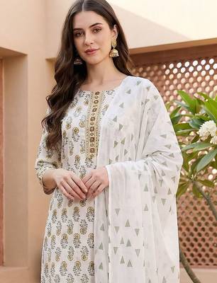 Women Ethnic Motifs Printed Regular Pure Cotton Kurta with Trousers & With Dupatta 2