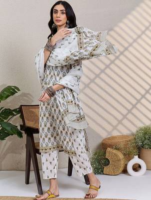 Women Ethnic Motifs Printed Regular Pure Cotton Kurta with Trousers & With Dupatta 4