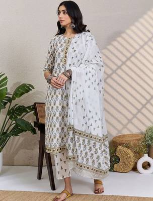 Women Ethnic Motifs Printed Regular Pure Cotton Kurta with Trousers & With Dupatta 5
