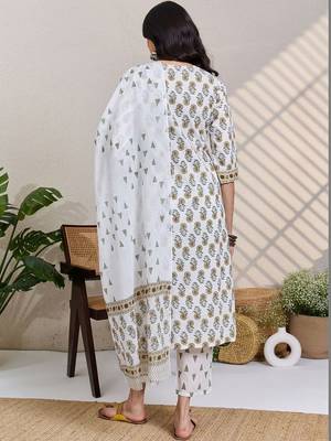 Women Ethnic Motifs Printed Regular Pure Cotton Kurta with Trousers & With Dupatta 6