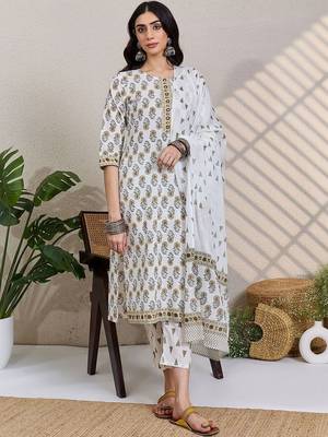 Women Ethnic Motifs Printed Regular Pure Cotton Kurta with Trousers & With Dupatta 7