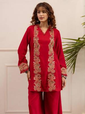 Women Ethnic Motifs Embroidered A-Line Kurta with Palazzos 1