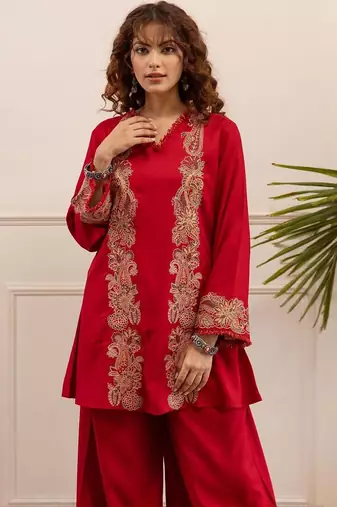 Women Ethnic Motifs Embroidered A-Line Kurta with Palazzos