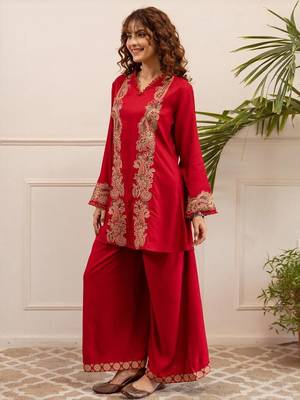Women Ethnic Motifs Embroidered A-Line Kurta with Palazzos 3