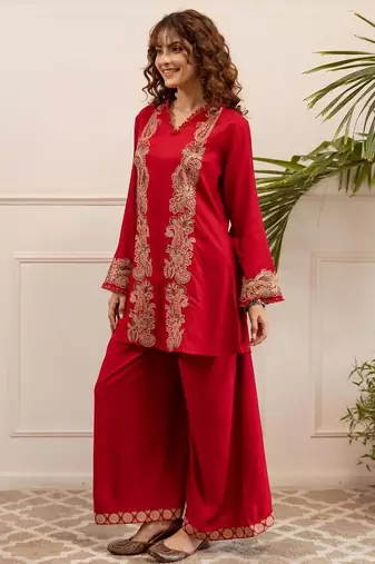 Women Ethnic Motifs Embroidered A-Line Kurta with Palazzos