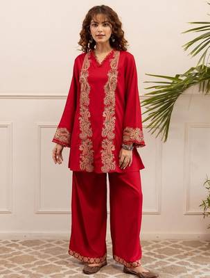 Women Ethnic Motifs Embroidered A-Line Kurta with Palazzos 4