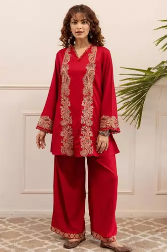 Women Ethnic Motifs Embroidered A-Line Kurta with Palazzos