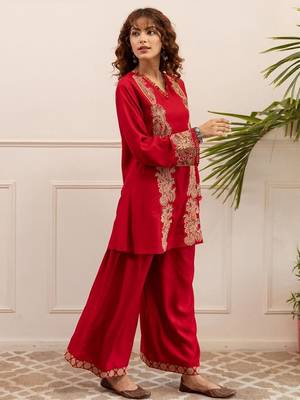 Women Ethnic Motifs Embroidered A-Line Kurta with Palazzos 5