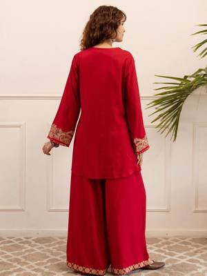 Women Ethnic Motifs Embroidered A-Line Kurta with Palazzos 6