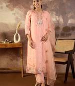 Women Floral Embroidered Round Neck Sequinned Kurta with Trousers & Dupatta
