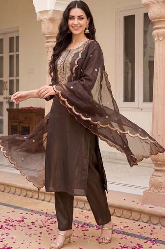 Women Ethnic Motifs Embroidered Regular Liva Kurta with Trousers & With Dupatta