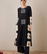 Floral Embroidered Notch Neck Empire Thread Work A-Line Kurta With Palazzo