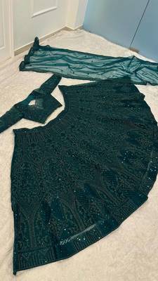  dark green Dori sequins thread Net lehenga Choli Set  2
