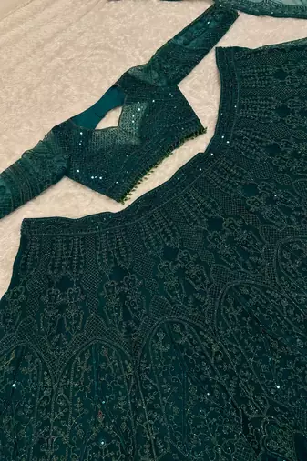  dark green Dori sequins thread Net lehenga Choli Set 