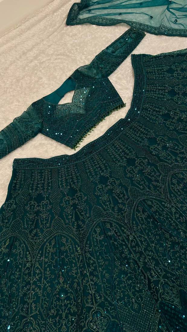  dark green Dori sequins thread Net lehenga Choli Set 