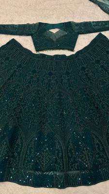  dark green Dori sequins thread Net lehenga Choli Set  4