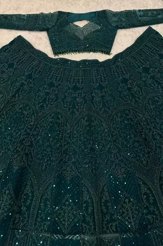  dark green Dori sequins thread Net lehenga Choli Set 