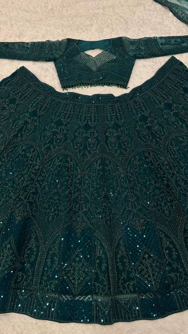  dark green Dori sequins thread Net lehenga Choli Set 