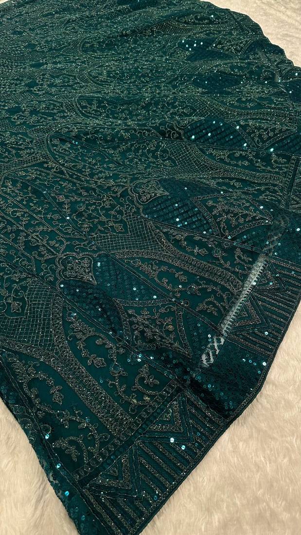  dark green Dori sequins thread Net lehenga Choli Set 