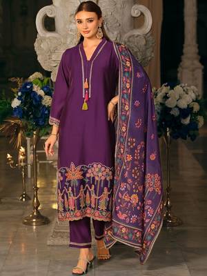 Women Ethnic Motifs Embroidered Regular Thread Work Kurta with Trousers & With Dupatta 1