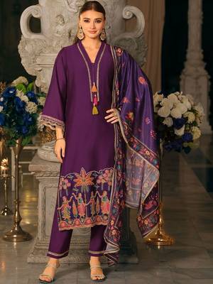 Women Ethnic Motifs Embroidered Regular Thread Work Kurta with Trousers & With Dupatta 4