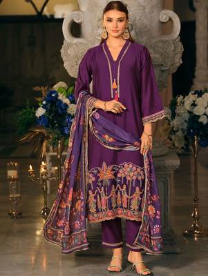 Women Ethnic Motifs Embroidered Regular Thread Work Kurta with Trousers & With Dupatta 5