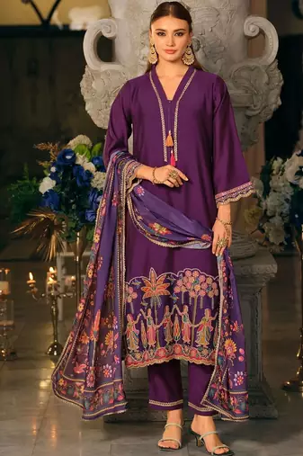 Women Ethnic Motifs Embroidered Regular Thread Work Kurta with Trousers & With Dupatta
