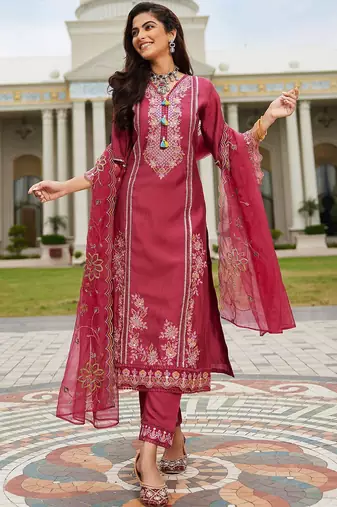 Women Floral Embroidered Regular Thread Work Kurta with Trousers & With Dupatta