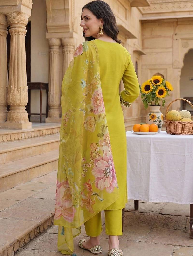 Women Floral Embroidered Regular Thread Work Kurta with Trousers & With Dupatta