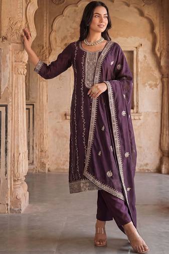 Women Ethnic Motifs Embroidered Regular Thread Work Kurta with Trousers & With Dupatta