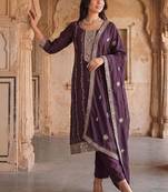 Women Ethnic Motifs Embroidered Regular Thread Work Kurta with Trousers & With Dupatta